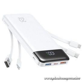   Fehér Charmast W2065 powerbank beépített USB-A, USB-C, Lightning és Micro USB kábelekkel (20000 mAh, PD3.0, 22.5W)