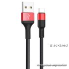 HOCO X26 USB-A – USB-C Kábel 1m 2A – Nylon Fonott, Strapabíró Kivitel (Fekete–Piros)