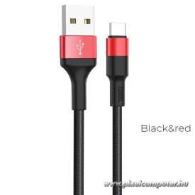   HOCO X26 USB-A – USB-C Kábel 1m 2A – Nylon Fonott, Strapabíró Kivitel (Fekete–Piros)