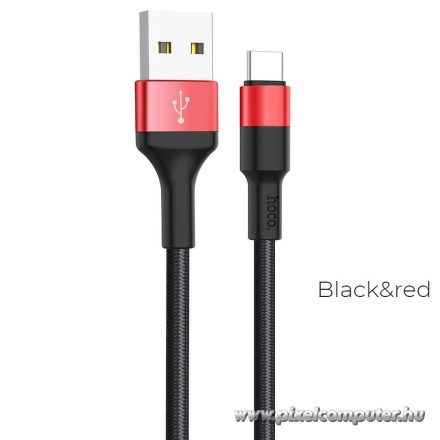 HOCO X26 USB-A – USB-C Kábel 1m 2A – Nylon Fonott, Strapabíró Kivitel (Fekete–Piros)