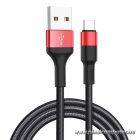 HOCO X26 USB-A – USB-C Kábel 1m 2A – Nylon Fonott, Strapabíró Kivitel (Fekete–Piros)