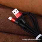HOCO X26 USB-A – USB-C Kábel 1m 2A – Nylon Fonott, Strapabíró Kivitel (Fekete–Piros)