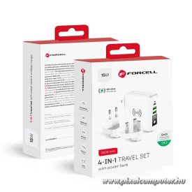   Multifunction charger Forcell F-Energy 4in1 2 x USB A + USB C 15W + power bank 8000mAh + wireless charging white