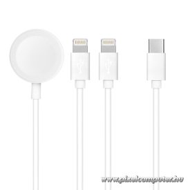   C3168 3-in-1 Apple töltőkábel – Dupla Lightning + iWatch vezeték nélküli töltés, 120 cm
