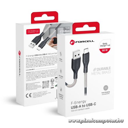 Cable USB A to USB C Forcell F-Energy QC4.0 5A 60W Carbon 1 m CB-02A black