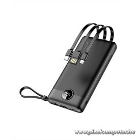   Veger C10 10 000 mAh – Beépített kábelekkel Power Bank fekete kivitelben
