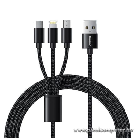 Veger V303 3 az 1-ben USB kábel – USB-C / Lightning / Micro USB, 1,2 m