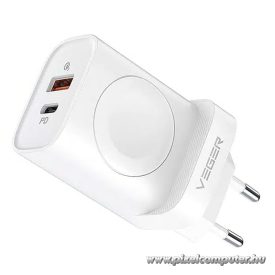   VEGER Hálózati Töltő Apple Watch Vezeték Nélküli Töltéssel – USB-C + USB-A, 25W