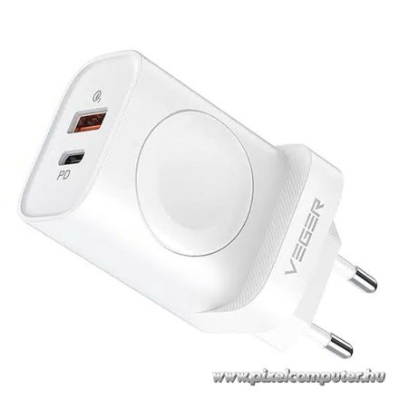 VEGER Hálózati Töltő Apple Watch Vezeték Nélküli Töltéssel – USB-C + USB-A, 25W