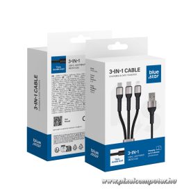   Blue Star 3 az 1-ben USB-A Kábel – USB-C / Micro-USB / Lightning, 3A, 1.2 m, Nylon Fonat