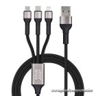 Blue Star 3 az 1-ben USB-A Kábel – USB-C / Micro-USB / Lightning, 3A, 1.2 m, Nylon Fonat