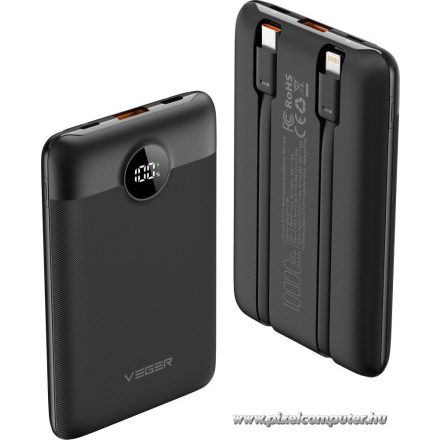 Powerbank Veger C11 (W1170) PD QC3.0 2A 22,5W 10000 mAh with built-in cables USB C / Lightning black