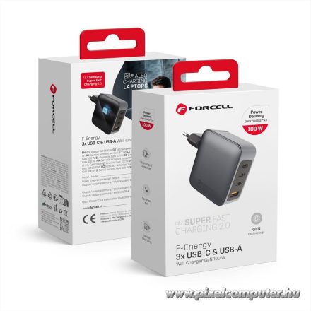 Phone charger Forcell F-Energy GaN 3 x USB C + USB A QC4.0 PD 5A 100W VT-46 gray