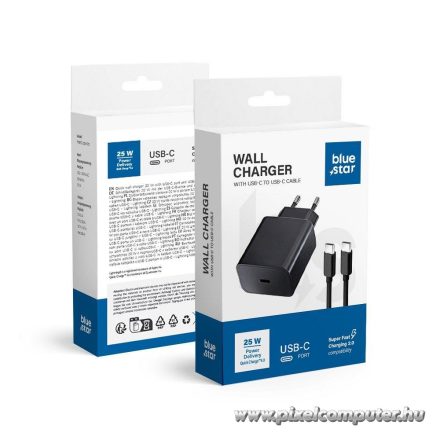 Phone charger Blue Star USB C QC4.0 PD 3A 25W + cable USB C to USB C TFB-TC-25WPD black