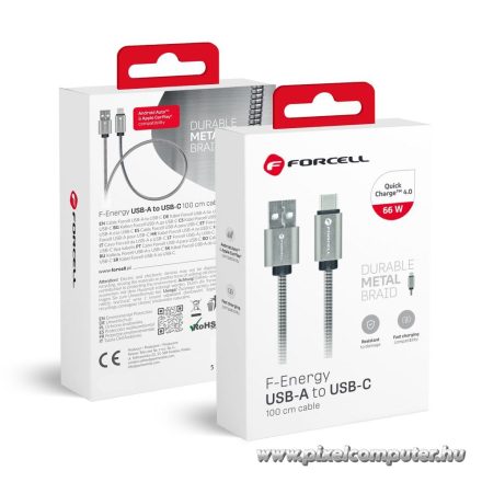 Cable USB A to USB C Forcell F-Energy QC3.0 66W Metal 1 m C234 silver