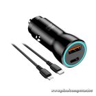 Blue Star autós töltő USB-C (25 W) + USB-A (18 W) USB-C – Lightning kábellel – Kétportos gyorstöltés Power Delivery és Quick Charge támogatással