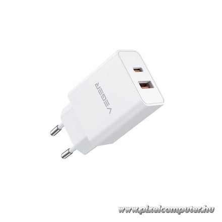 Phone charger VEGER USB A + Typ C PD QC3.0 3A 30W VLS302U white