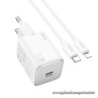 HOCO N40 hálózati töltő – 20W PD, USB-C + Lightning kábel (1 m), EU csatlakozó