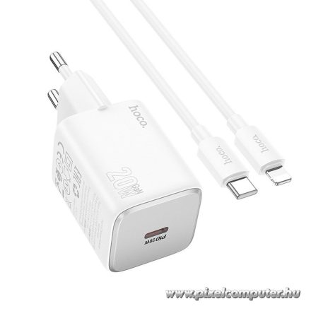 HOCO N40 hálózati töltő – 20W PD, USB-C + Lightning kábel (1 m), EU csatlakozó
