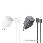 HOCO N40 hálózati töltő – 20W PD, USB-C + Lightning kábel (1 m), EU csatlakozó