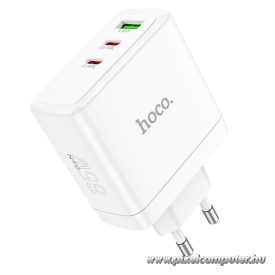 Phone charger Hoco 2 x USB C + USB A GaN QC PD 65W N30 white