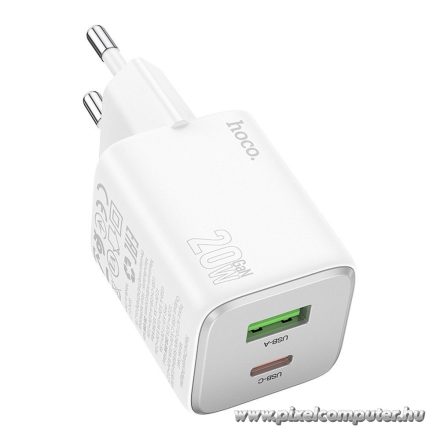 Hoco N41 GaN hálózati gyorstöltő USB-C (20W) + USB-A (18W) – Kétportos, PD és QC 3.0 támogatással (EU)