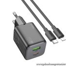 Hoco N41 GaN hálózati gyorstöltő – 20W USB-C + 18W USB-A, USB-C–Lightning kábellel