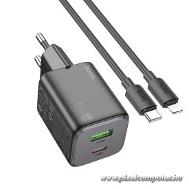  Hoco N41 GaN hálózati gyorstöltő – 20W USB-C + 18W USB-A, USB-C–Lightning kábellel