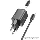 Hoco N41 GaN hálózati gyorstöltő – 20W USB-C + 18W USB-A, USB-C–Lightning kábellel