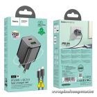 Hoco N41 GaN hálózati gyorstöltő – 20W USB-C + 18W USB-A, USB-C–Lightning kábellel