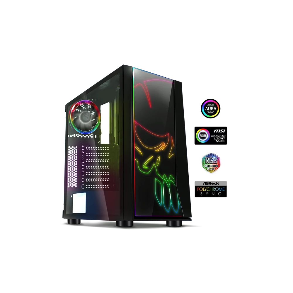Spirit of Gamer Számítógépház - GHOST ONE RGB (fekete, ablakos, 2x12cm ventilátor, ATX, mATX, 2xUSB3.0, 1xUSB2.0)