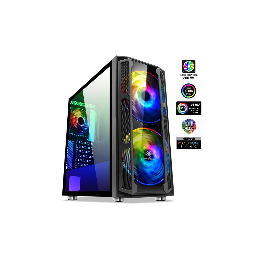 Spirit of Gamer Számítógépház - GHOST 5 RGB (fekete, ablakos, 2x20cm, 4x12cm ventilátor, ATX, mATX, 2xUSB3.0, 1xUSB2.0)