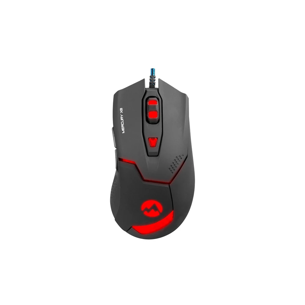 Everest Gamer Egér - Mercury X8  (3200 DPI, 6gomb, 1,8m harisnyázott kábel, optikai, fekete, RGB LED)