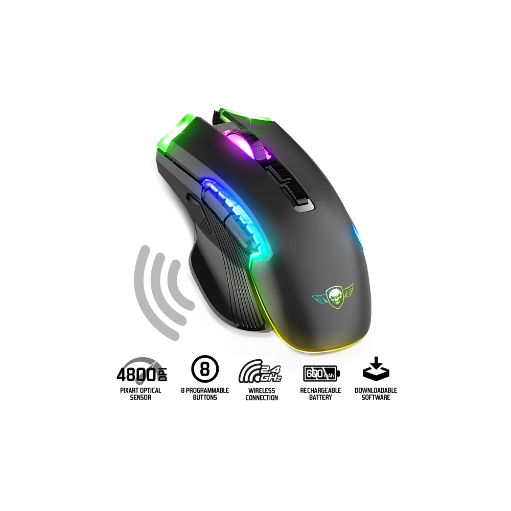 Spirit of Gamer Egér Vezeték nélküli - ELITE-M70 (Optikai, 4800DPI, 8 programozható gomb, Max.: 10m, fekete)