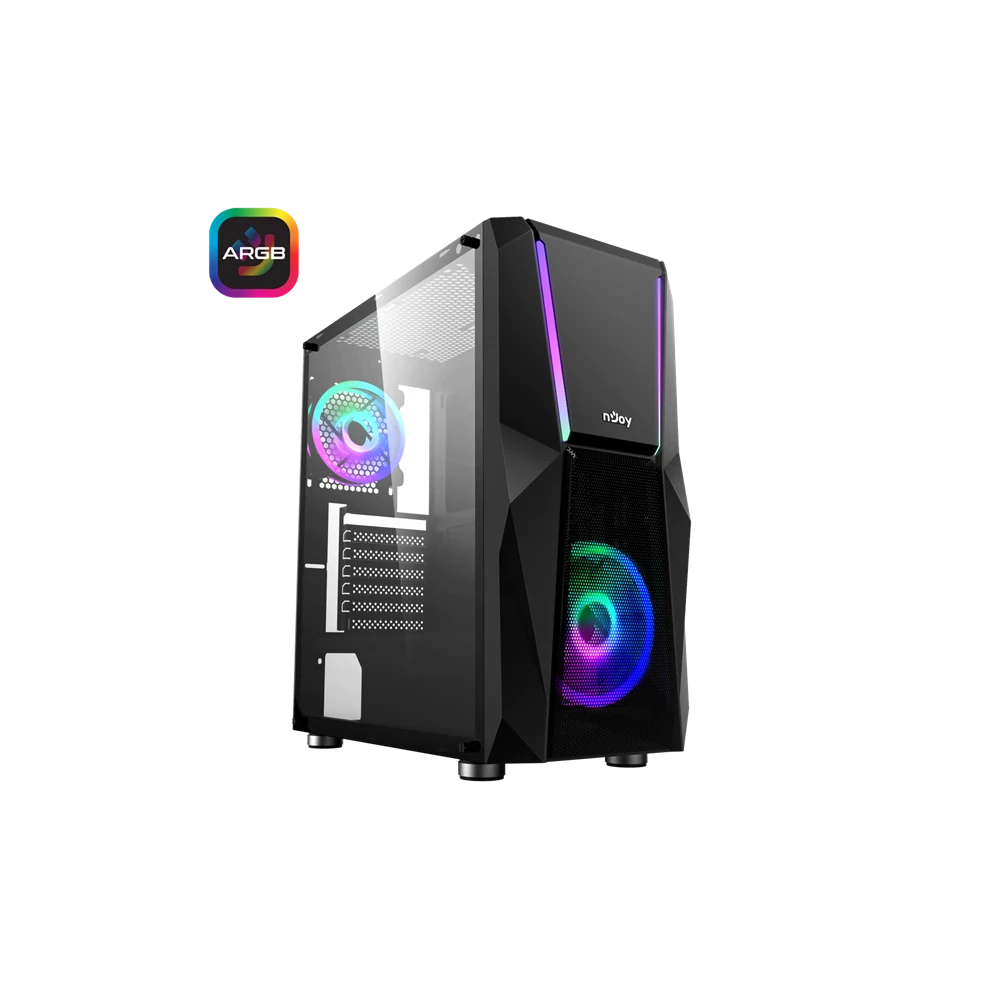 NJOY Számítógépház -  FORT (fekete, ablakos, ATX, 2x12cm, 1xUSB2.0, 2xUSB3.0)