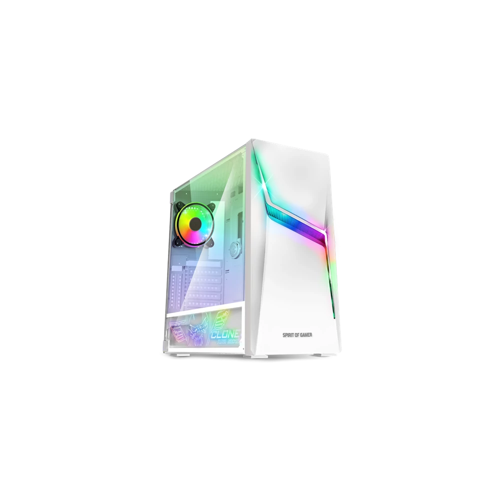Spirit of Gamer Számítógépház - CLONE 4 White (fekete, ablakos, 8x12cm ventilátor, alsó táp,  ATX, 1xUSB3.0, 2xUSB2.0)