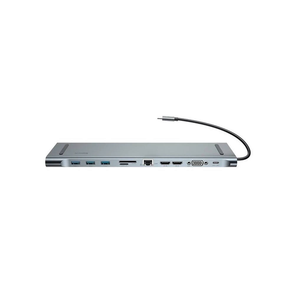 Baseus Enjoyment 11 az 1-ben adapter, HUB USB-C - 2x HDMI, 3x USB 3.0, VGA, RJ45, USB-C PD, SD / microSD, 3,5 mm-es csatlakozó