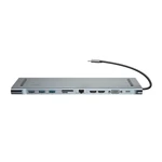 Kép 1/9 - Baseus Enjoyment 11 az 1-ben adapter, HUB USB-C - 2x HDMI, 3x USB 3.0, VGA, RJ45, USB-C PD, SD / microSD, 3,5 mm-es csatlakozó