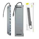 Kép 8/9 - Baseus Enjoyment 11 az 1-ben adapter, HUB USB-C - 2x HDMI, 3x USB 3.0, VGA, RJ45, USB-C PD, SD / microSD, 3,5 mm-es csatlakozó
