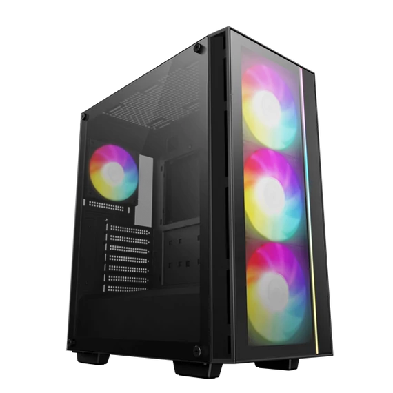 DeepCool Számítógépház - MATREXX55 V4 C (fekete, ablakos, 3x14cm + 1x12cm A-RGB venti, ATX, 1xUSB3.0, Type-C)