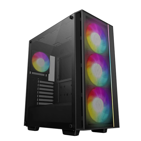 DeepCool Számítógépház - MATREXX55 MESH V4 C (fekete, ablakos, 3x14cm + 1x12cm A-RGB venti, ATX, 1xUSB3.0, Type-C)