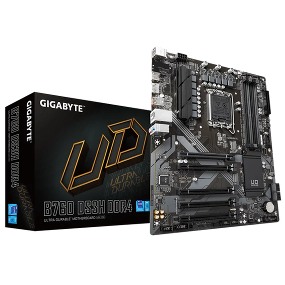 Gigabyte Alaplap - Intel B760 DS3H DDR4 s1700 (B760, 4xDDR4, 5333MHz, DP/HDMI, 4xSATA3, M.2, 4xUSB2.0, 3xUSB3.2, USB-C)