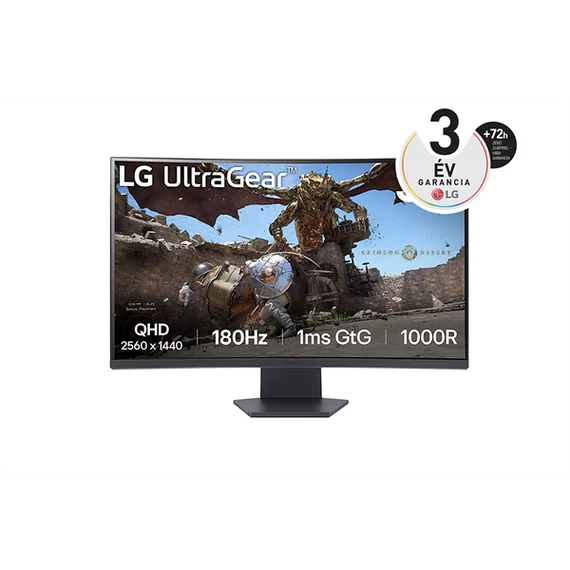 LG Monitor 32" Gamer - 32GS60QC-B (Ívelt, VA, 16:9; 2560x1440; 180Hz; 1ms; 300cd; HDMIx2; DP; FreeSync; HDR10; sRGB99%)