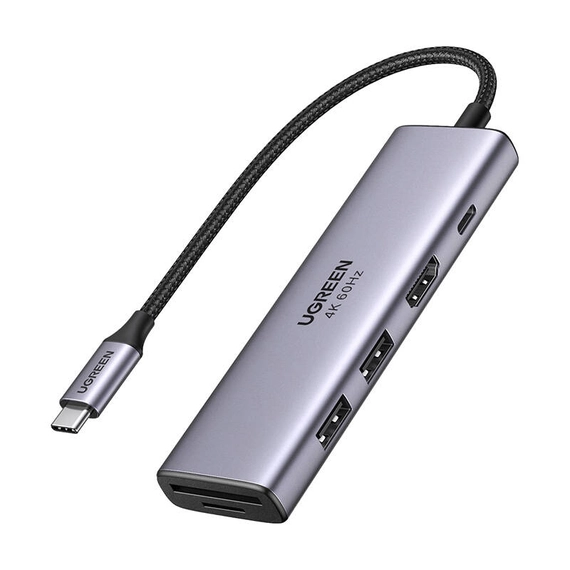 UGREEN CM511 5 az 1-ben Adapter, USB-C 2x USB, HDMI, USB-C, TF/SD (szürke)