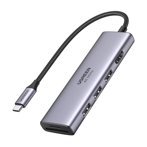 UGREEN CM511 5 az 1-ben USB-C hub, 3 portos USB3.0 + HDMI + TF/SD (szürke)