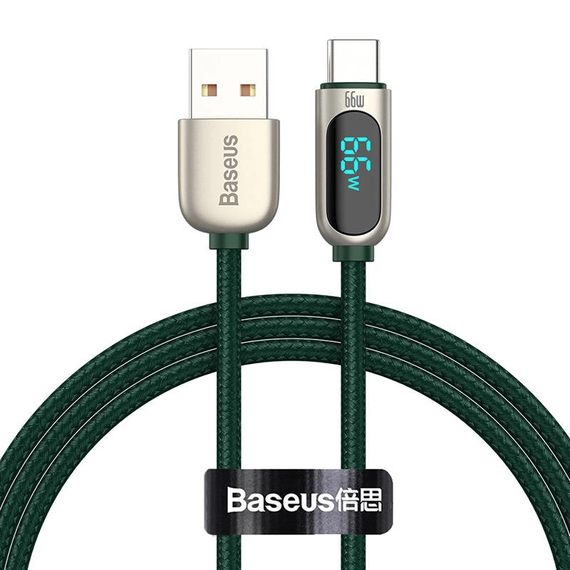 Baseus USB-C kábel kijelzővel, 66W, 1m (zöld)