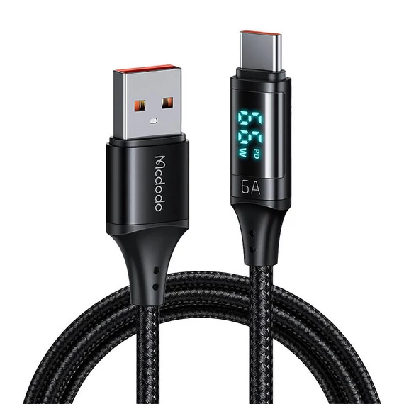 Mcdodo CA-1080 USB-USB-C kábel kijelzővel, 66W, 6A, 1.2m (fekete)