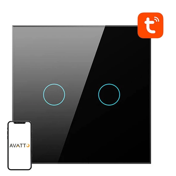 ZigBee Avatto LZTS02-EU-B2 érintőkapcsoló kettős semleges TUYA (fekete)