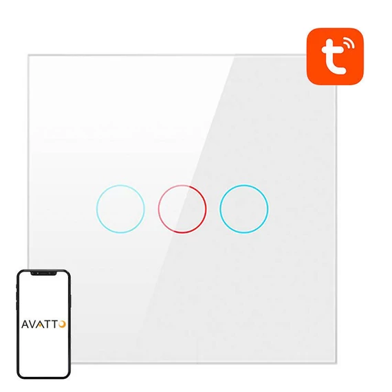 ZigBee Avatto LZTS02-EU-W3 Háromszoros semleges TUYA érintőkapcsoló (fehér)