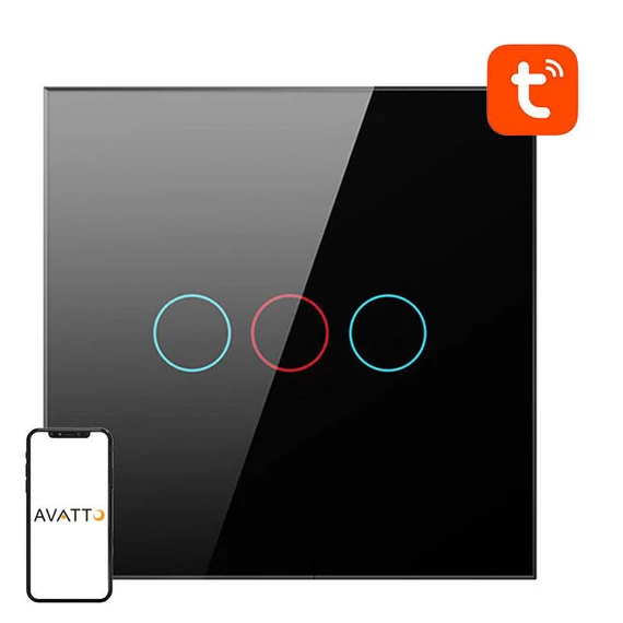 ZigBee Avatto érintőkapcsoló LZTS02-EU-B3 Triple Neutral TUYA (fekete)